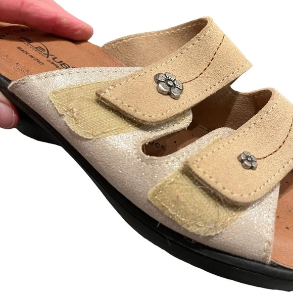 NWOB Flexus Spring Step Anatomic Beige Suede Leather Sandals Glitter Italy 8 - Picture 2 of 12